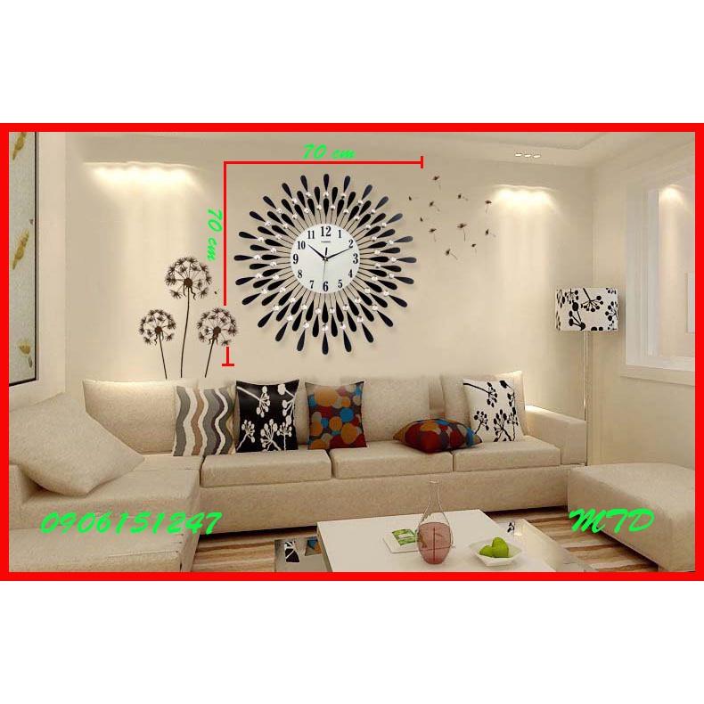 Đồng hồ treo tường trang trí decor MTD giọt nước Mặt Trời Đen kích thước 70 x 70 cm