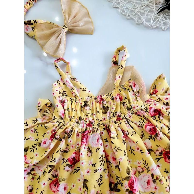 Set 2 dăy vàng thiết kế bèo tầng kèm nơ cho mùa hè rực rỡ