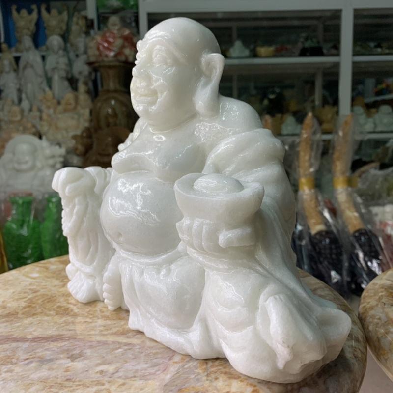 Tượng Cụ Di Lặc Cười Hoan Hỉ Đá Cẩm Thạch Trắng - ngang 30cm