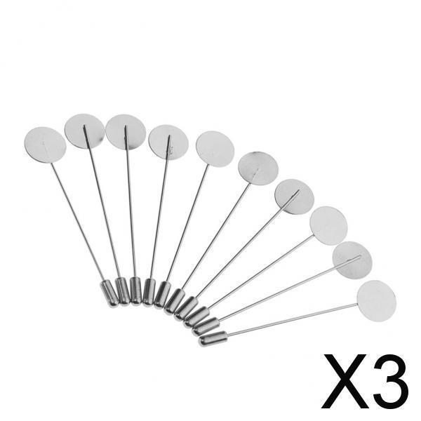 3x10Pcs Silver Lapel Stick Pin Base Brooch Glue on Collar Suit Lapel Pin 15mm