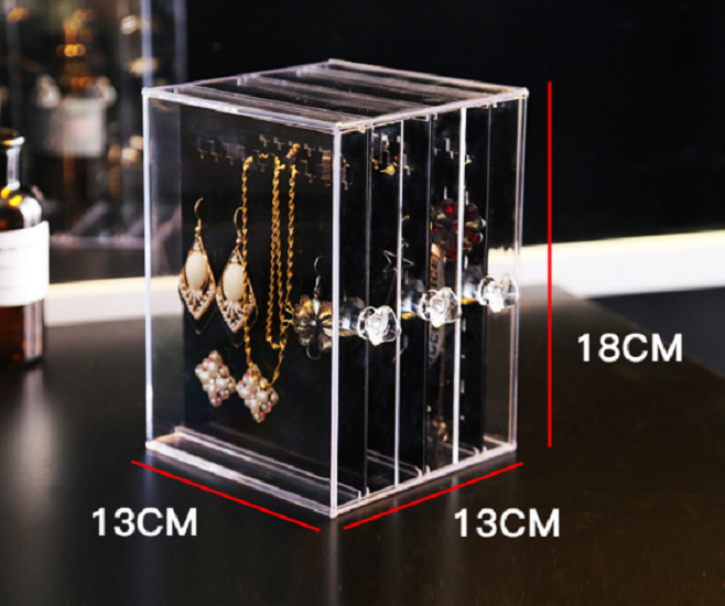 Hộp 3 khay treo trang sức khuyên tai mica trong suốt (khay trong và khay đen giao ngẫu nhiên)