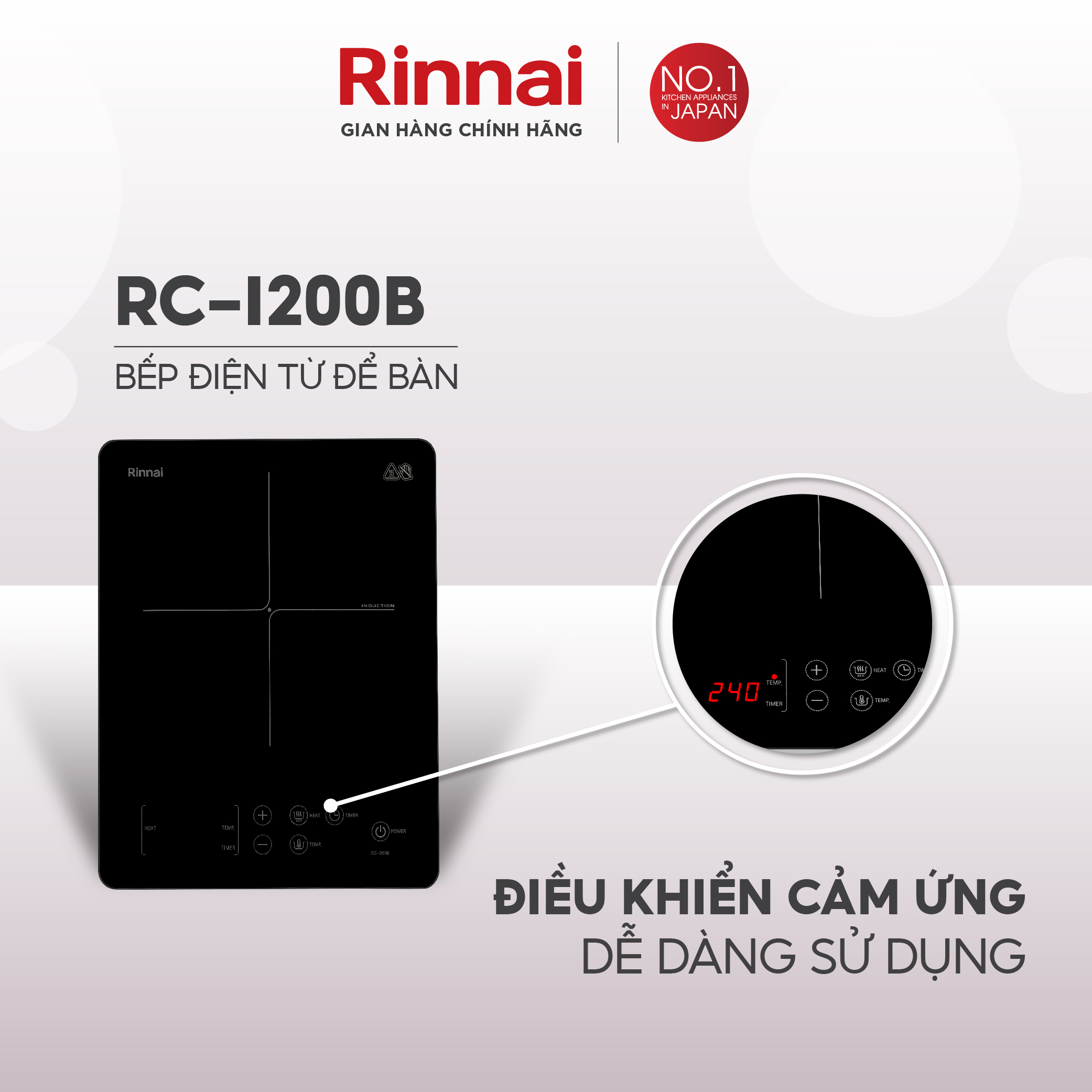 Bếp từ đơn Rinnai RC-I200B điều khiển cảm ứng 2000W - Hàng chính hãng.