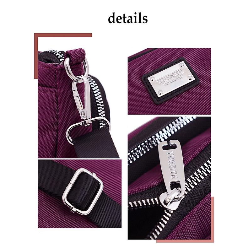 Túi đeo chéo nữ mini đựng điện thoại vải nylon chống nước màu trơn nhiều ngăn 28019