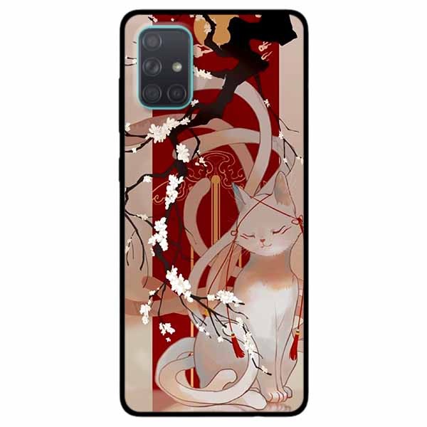 Ốp lưng in cho Samsung A71 Mẫu Mèo Cành Hoa Đào