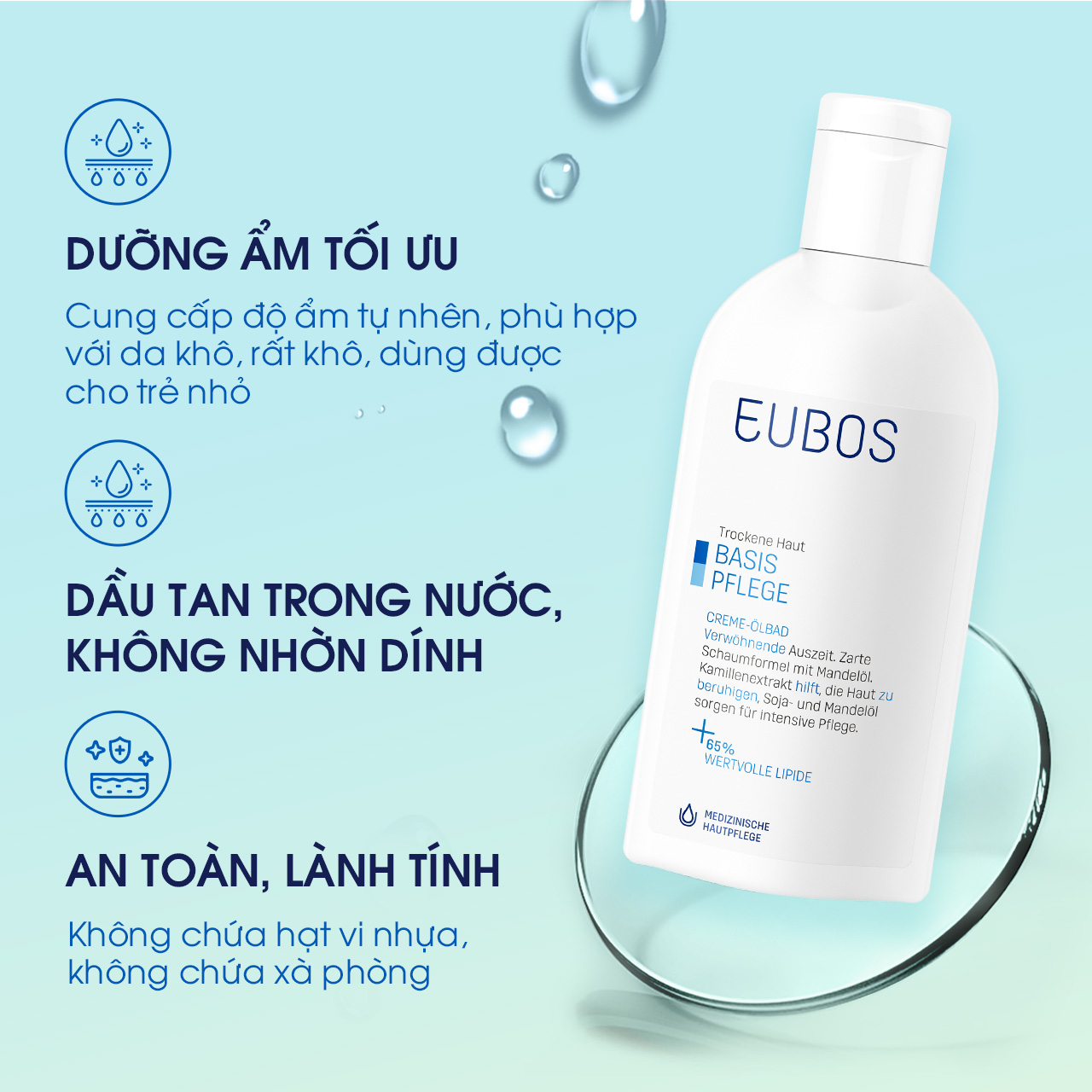 Sữa Tắm Không Kiềm EUBOS Cream Bath Oil Giúp Làm Sạch Dịu Nhẹ, Dưỡng Ẩm Cho Da Khô 200ml