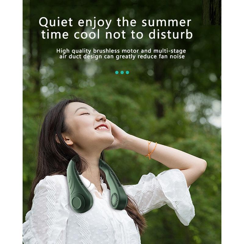Quạt Đeo Cổ Không Cánh Xoay 360 Độ Màu Xanh Lá Tiện Dụng