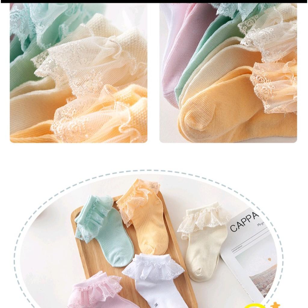 Tất Cho Bé Gái Thêu Rên 100% Cotton Chống Trơn Trượt Hàng Xuất Nhật Tất Trẻ Em Từ 0- 2 Tuổi