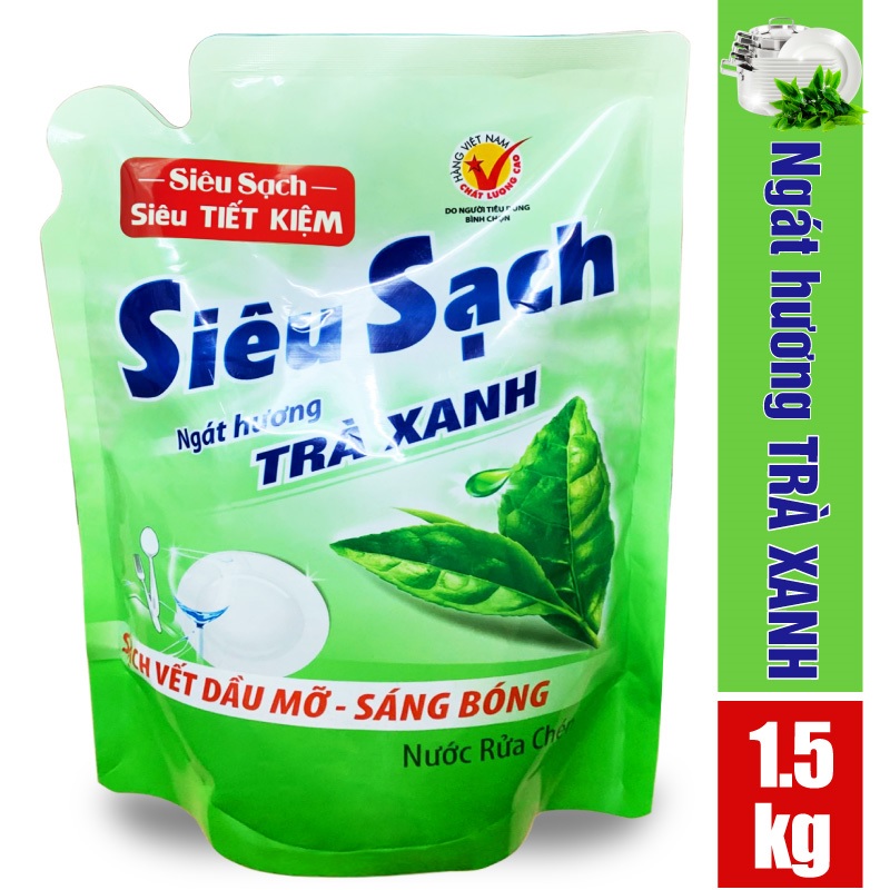 Túi nước rửa chén LIX siêu sạch hương trà xanh 1.5kg N8102