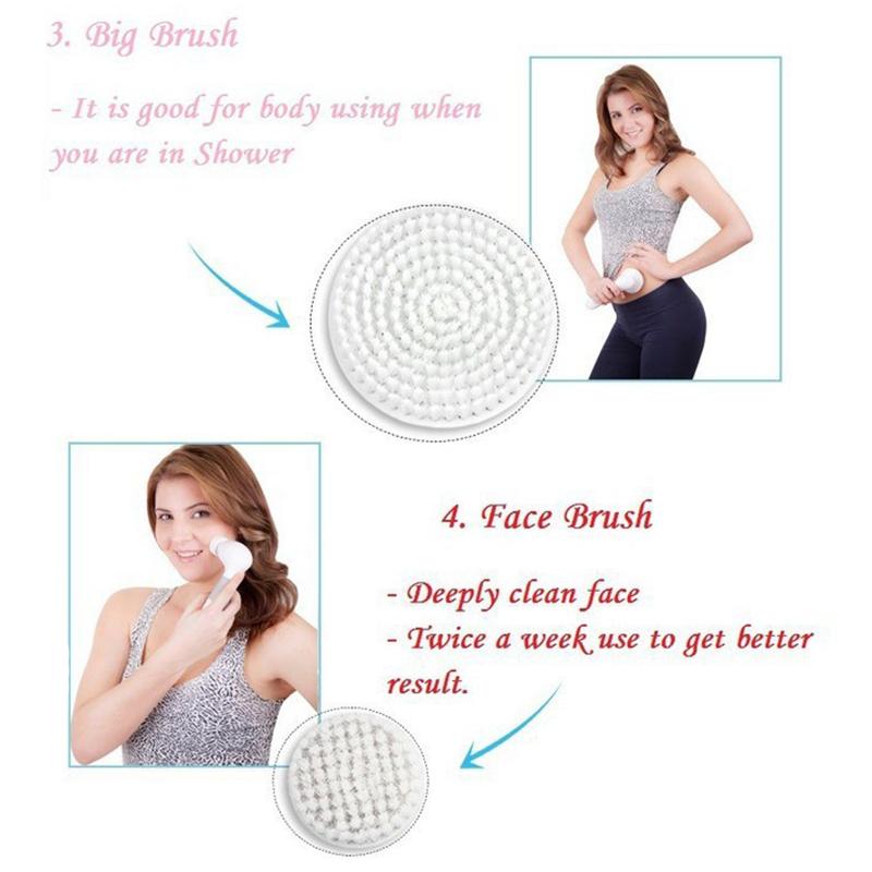 Bàn Chải Tẩy Tế Bào Chết Cho Cơ Thể-Tắm Spa Massage Bộ Với 4 Phụ Kiện Đính Kèm Điện Xoay Tắm Lưng Phay Xước Không Dây & Waterpro