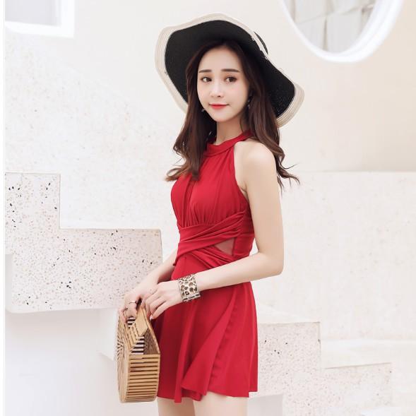 CÓ SẴN bộ đồ bơi nữ liền mảnh thun lạnh (đỏ/đen)