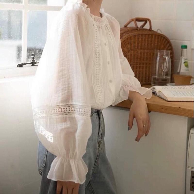 Áo sơmi Ulzzang phối ren mặc 2 kiểu