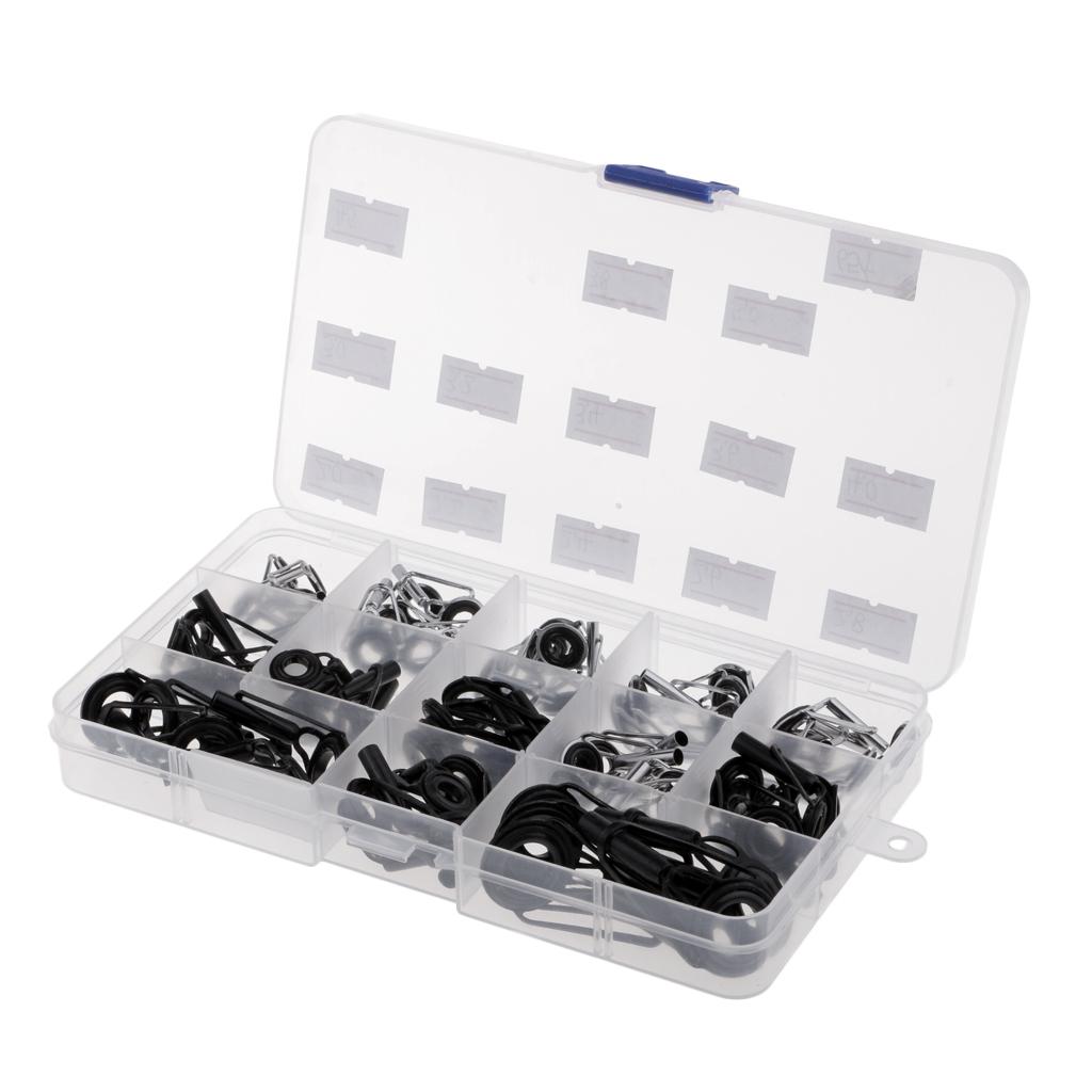 65Pcs Metal Fishing Rod Guides Ring Rod Repair Kit DIY Tips Rings