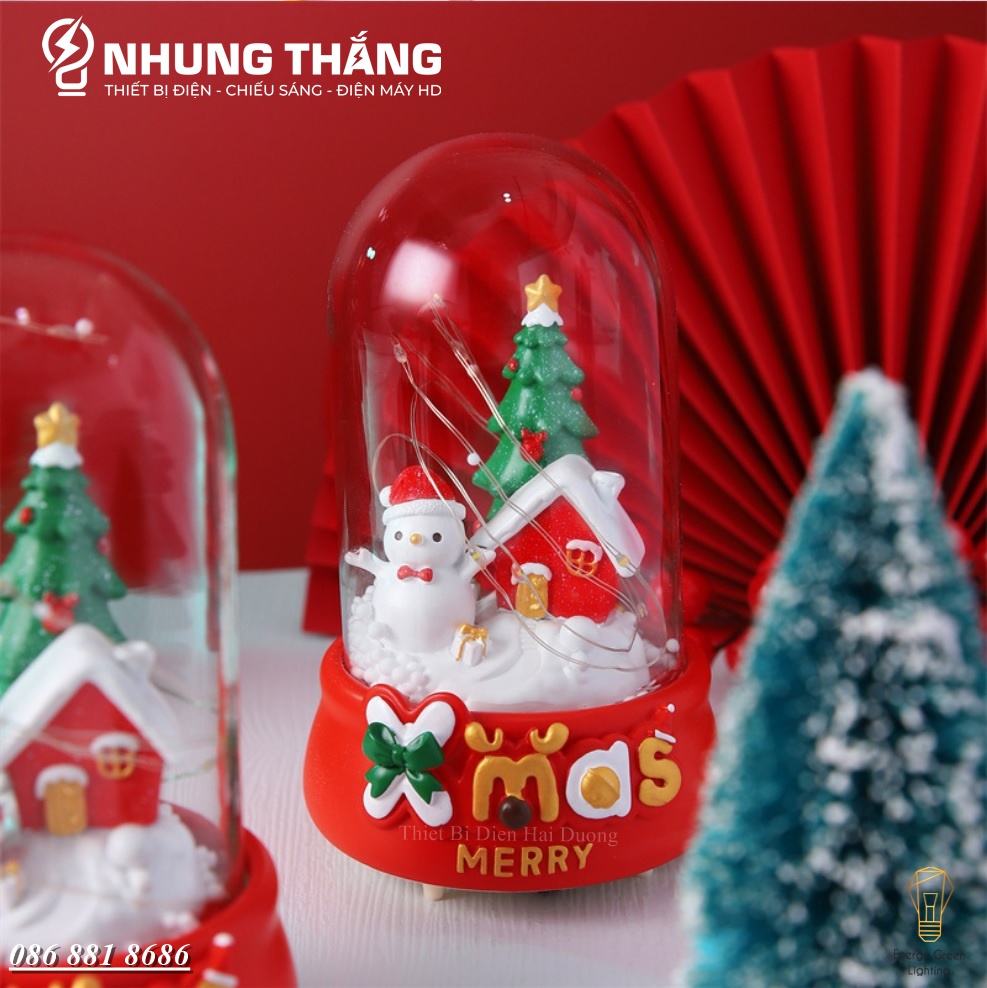 Quà Tặng Giáng Sinh - Quả Cầu Phát Nhạc Ông Già Noel Và Người Tuyết - Siêu Dễ Thương - Có Đèn - Tặng Pin - Có Video