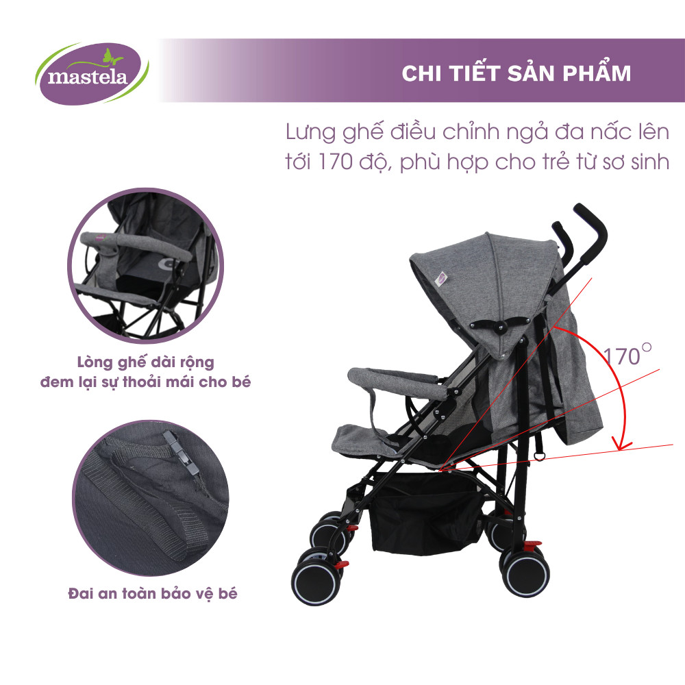 Xe đẩy du lịch siêu nhẹ, siêu thoáng, siêu bền chống tia UV gấp gọn hình ô Mastela MSTL605 cho bé từ sơ sinh tới 3 tuổi - hàng thanh lý