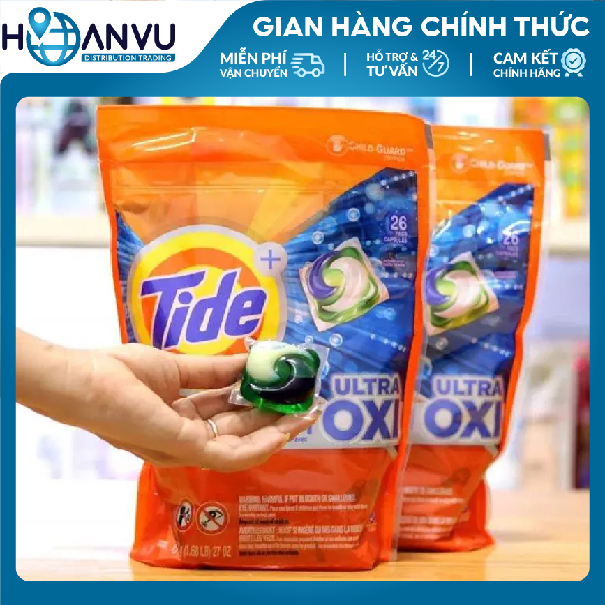 Viên Giặt Tide Pods Ultra Oxi Liquid Detergent Pacs 26 viên