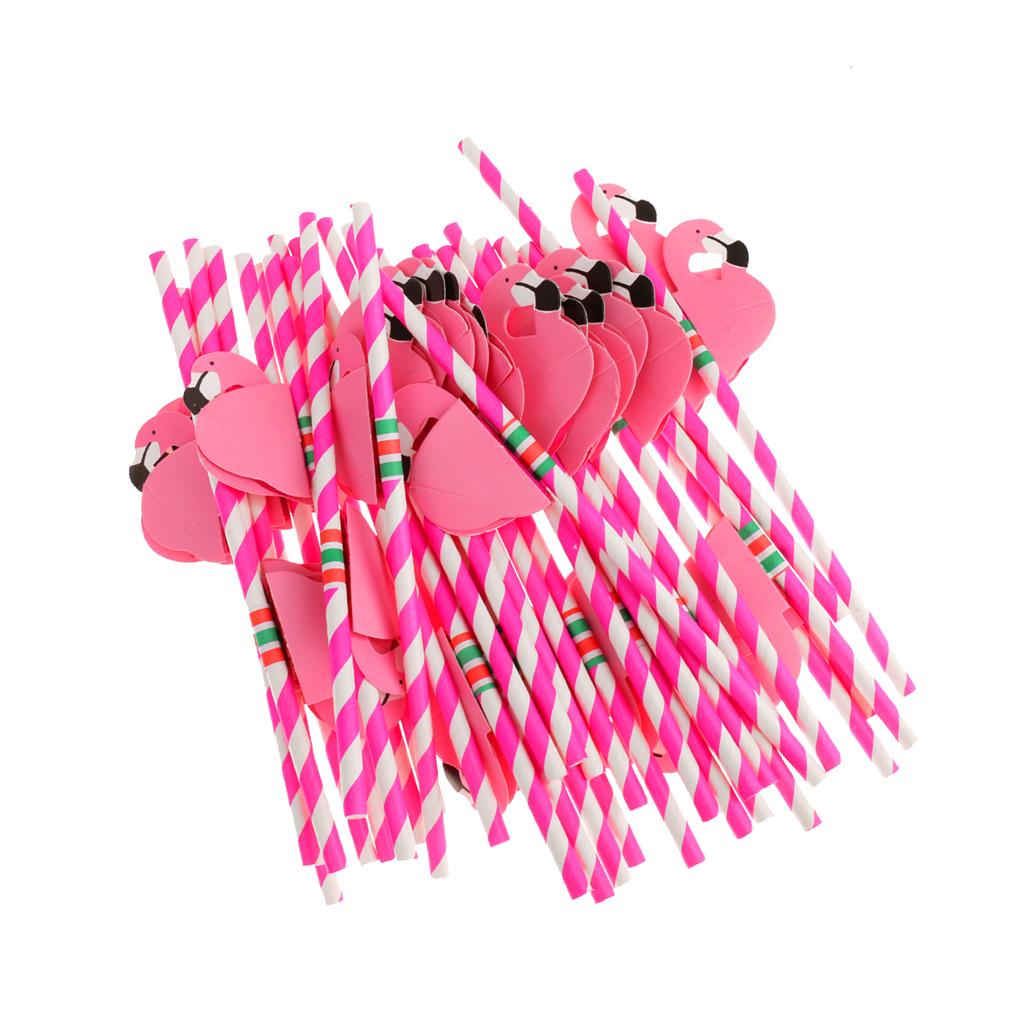 50 Pieces Flamingo Striped Straws Luau Tropical Beach Party Table Decoration