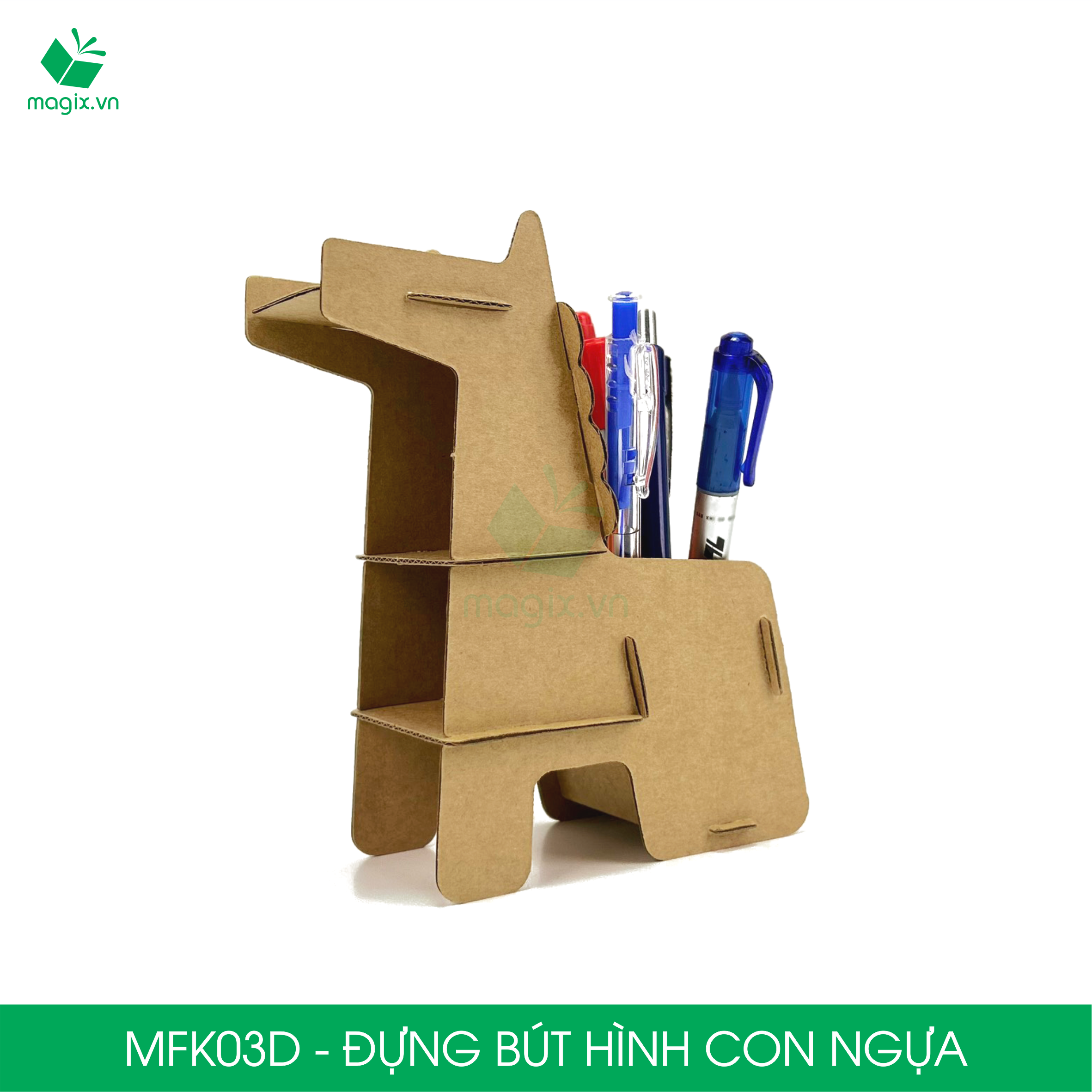 MFK03D - Đựng bút lắp ráp hình con ngựa, đồ đựng bút hình thú bằng giấy carton siêu cứng