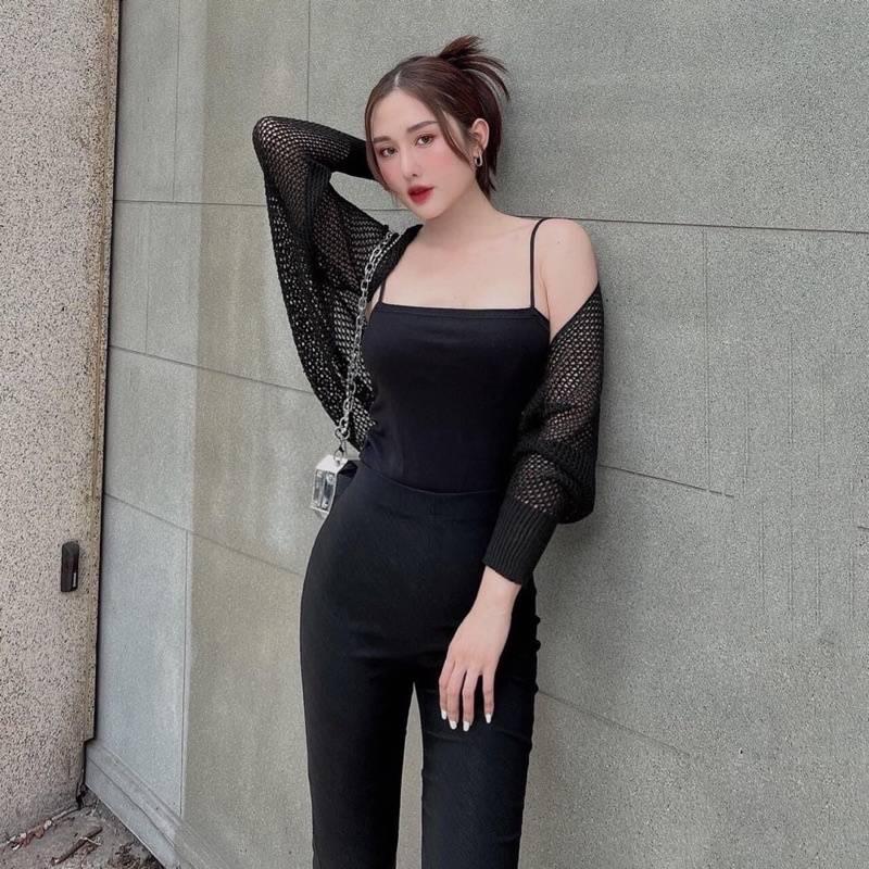 Áo KHOÁC NGOÀI LEN LƯỚI Cardigan Quảng Châu tay dài mỏng dáng lửng màu sắc xinh xắn dễ phối đồ