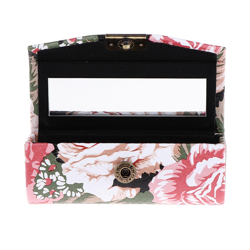 Makeup Holder Lipstick Case PU Leather Lip Balm Storage Box with Mirror for Purse Handbag Travel