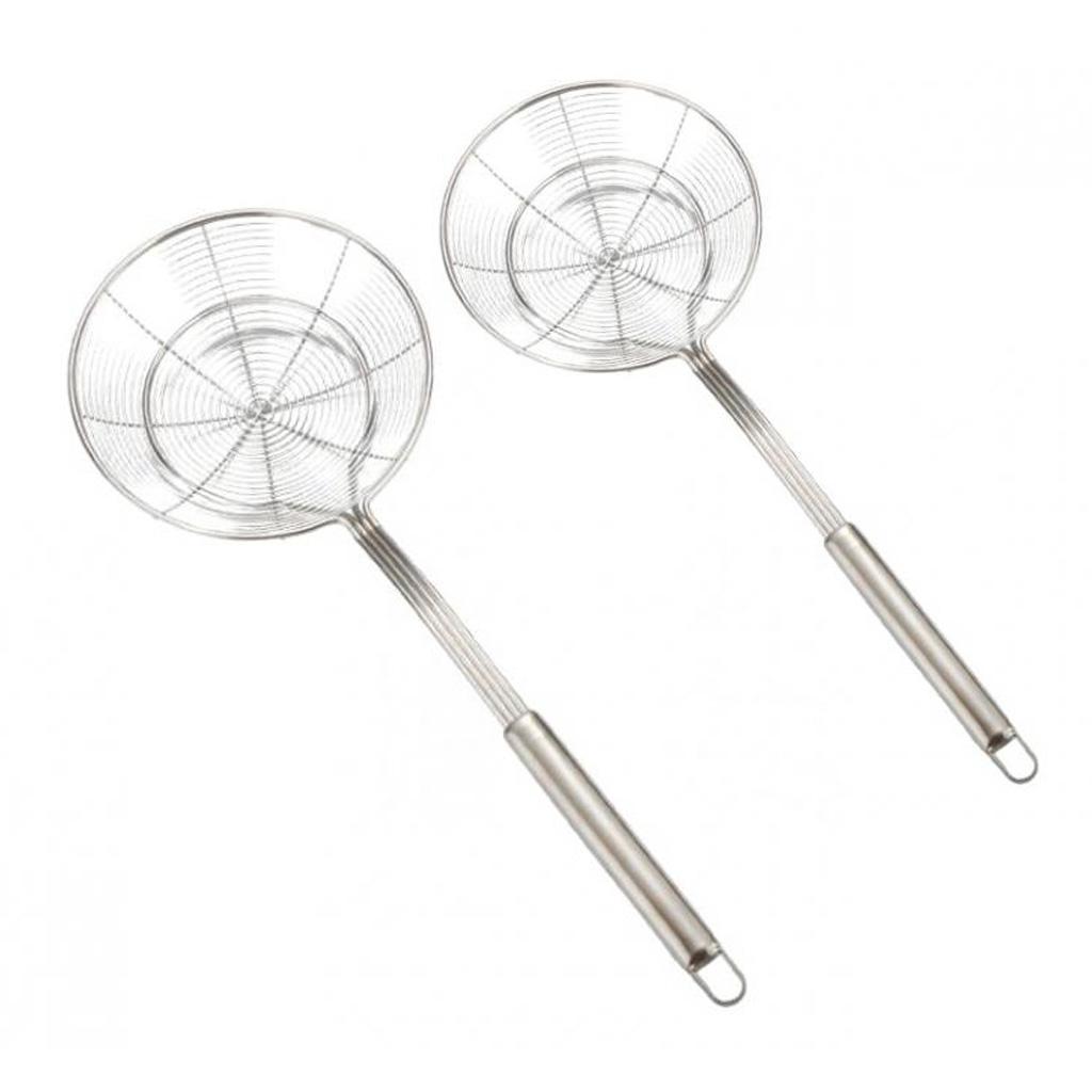 2X Thép Không Gỉ Châu Á Nhện Lưới Lọc Skimmer Thực Phẩm GÀU MÚC Thìa 20 Cm & 14 Cm