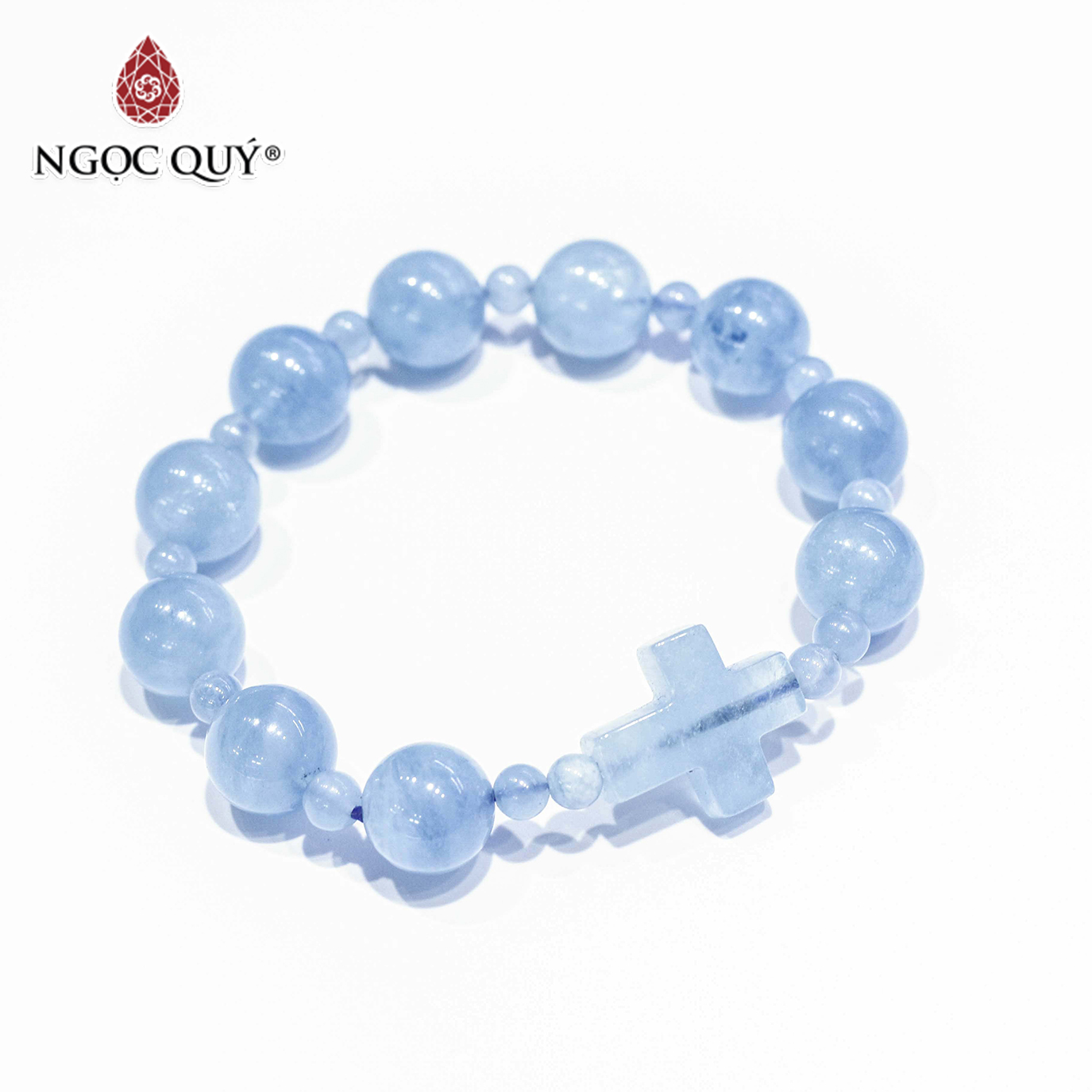 Vòng mân côi đá aquamarine phối charm bạc mệnh thủy, mộc - Ngọc Quý Gemstones