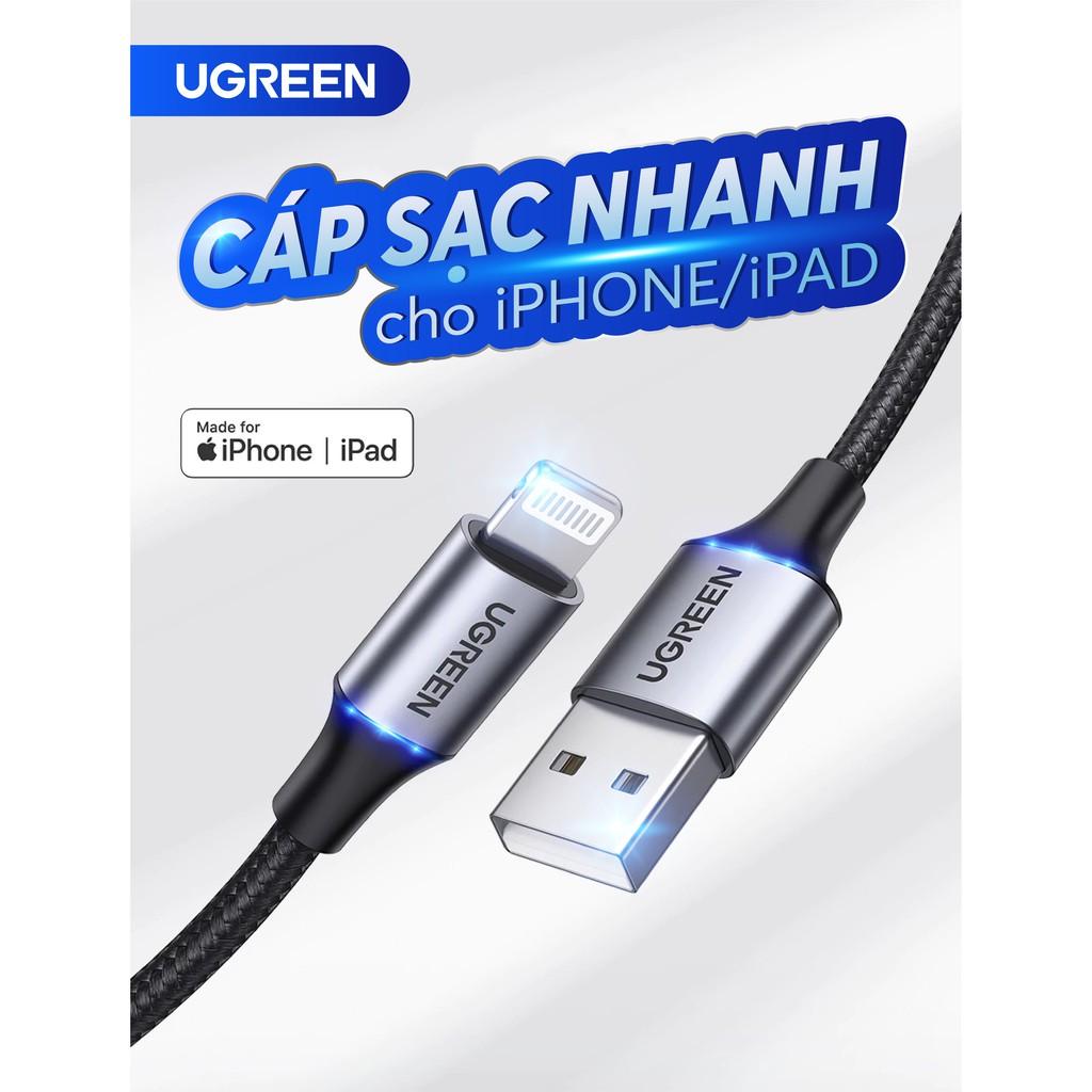 Cáp sạc Light/ning MFI UGREEN US155 US199 US291 cho iPhone / iPad / iPod dòng 2.4A dài 1m 2m - Hàng chính hãng