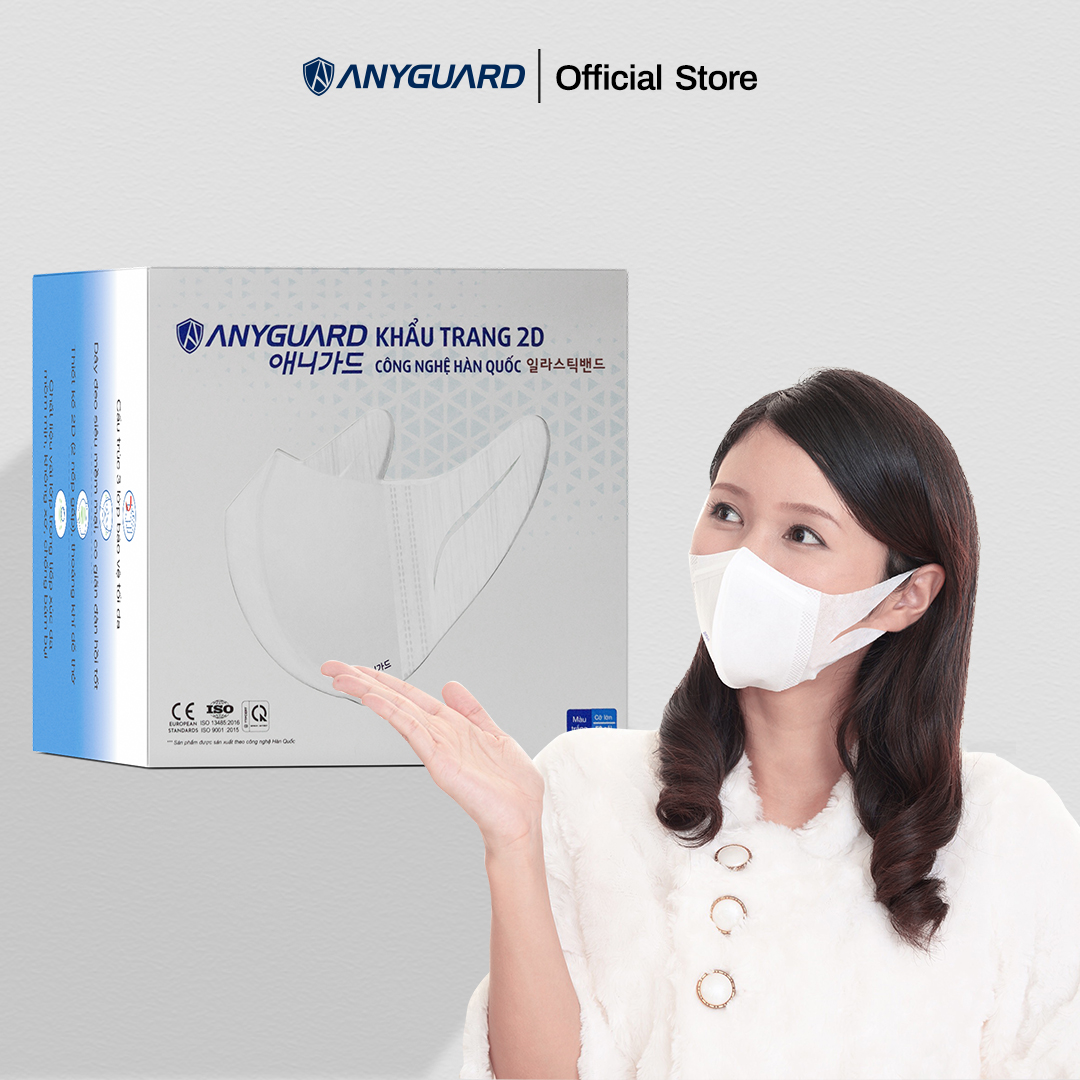 Hộp Khẩu Trang 2D ANYGUARD Hàn Quốc Chính Hãng - Dành Cho Người Lớn (Hộp 50 cái) - Quai Đeo Siêu Đàn Hồi, 3 Lớp Bảo Vệ Tối Ưu - ISO 9001:2015, ISO 13485:2016, QCVN 01:2017/BTC