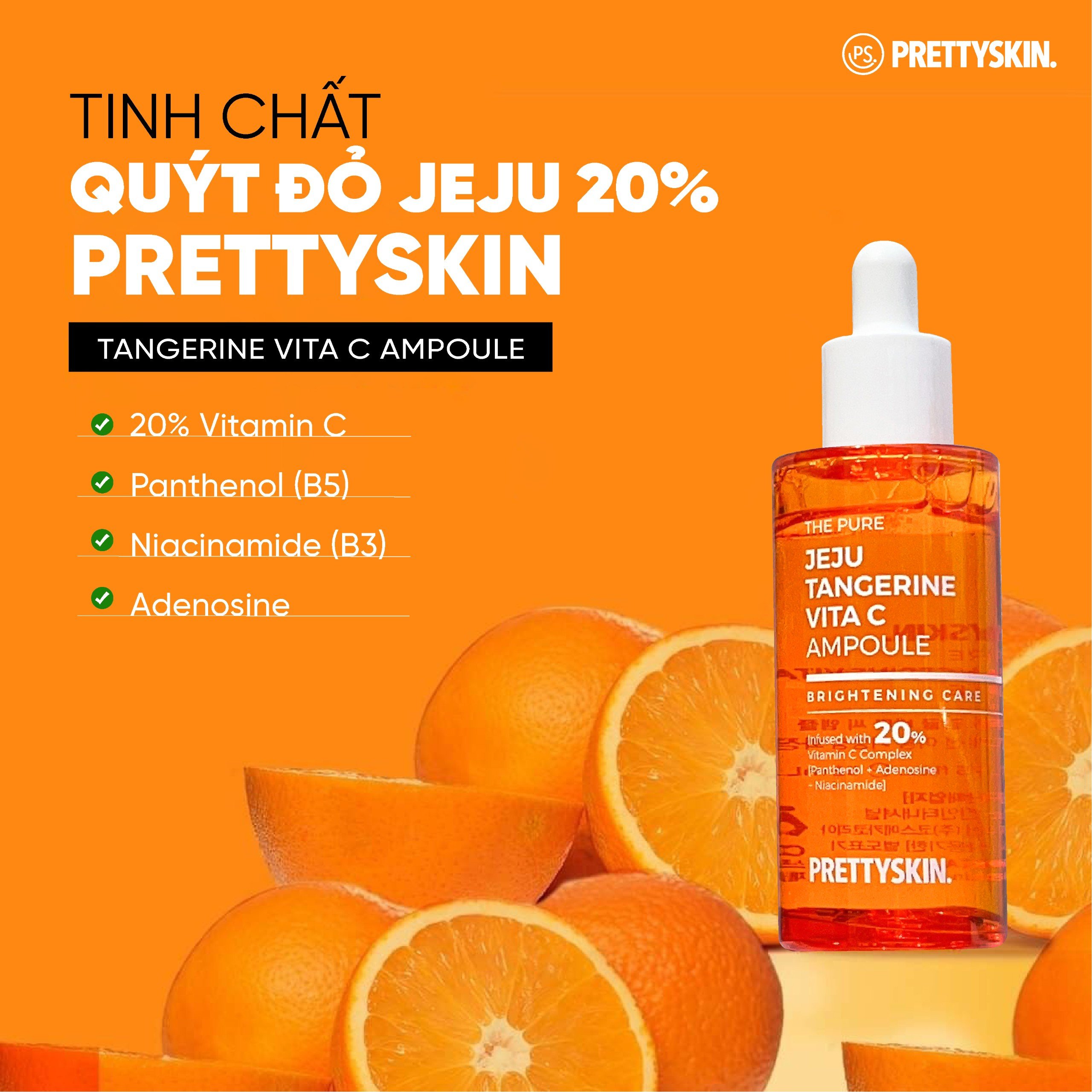 Tinh Chất Serum Dưỡng Trắng Da Phục Hồi Pretty Skin Hàn Quốc The Pure Jeju Tangerine Vita C Cấp ẩm chuyên sâu