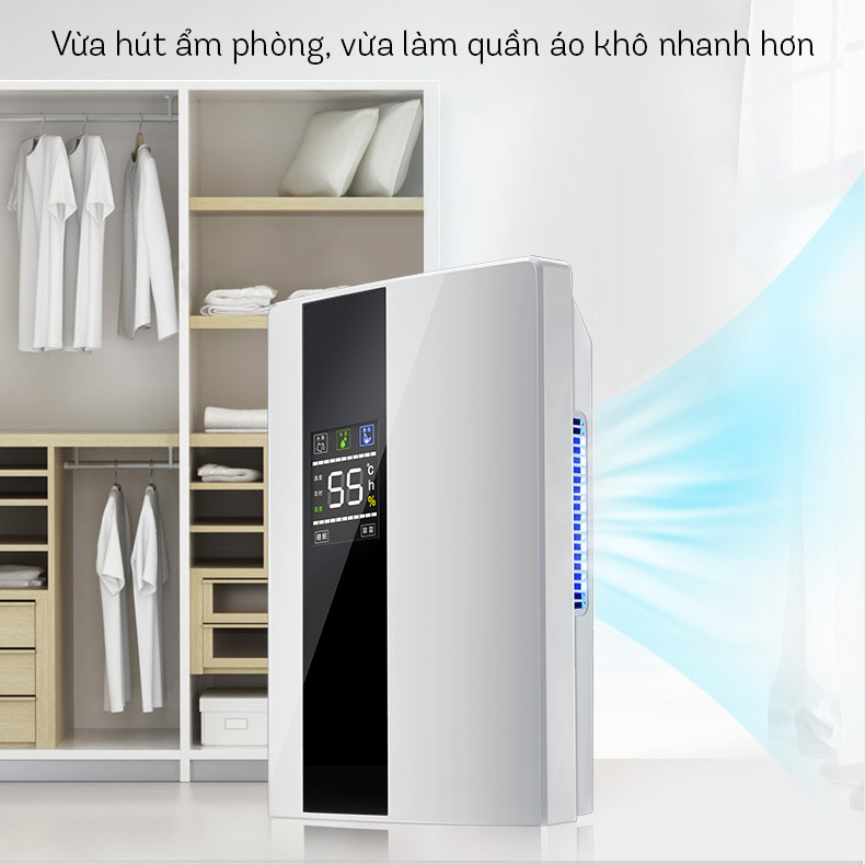 Máy hút ẩm lọc không khí CS-10E hiển thị nhiệt độ kèm điều khiển làm khô phòng 10-30m2