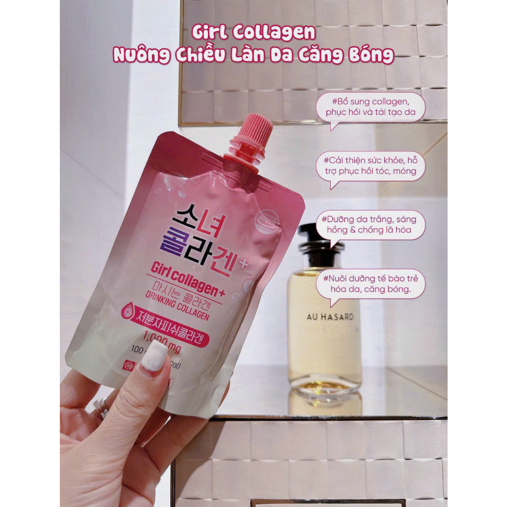 Hộp 10 gói - GIRL COLLAGEN - Nước uống bổ sung Collagen và Vitamin C Hàn Quốc Hương Táo ILYANG PHARM