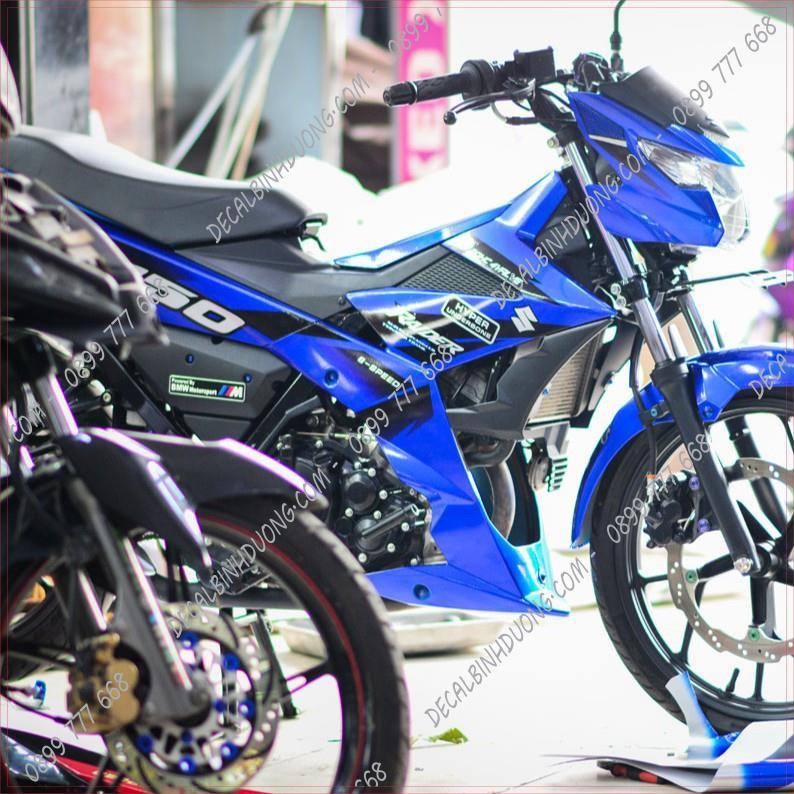 Decal Xe Máy - Tem Trùm dành cho Satria, Raider Xanh Bạc Đen Đẹp Nhất Soeei Đẹp
