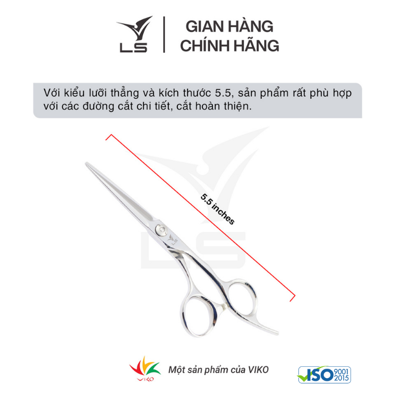 Kéo cắt tóc LS lưỡi thẳng quai offset vênh đỡ ngón cố định CB23/5.5