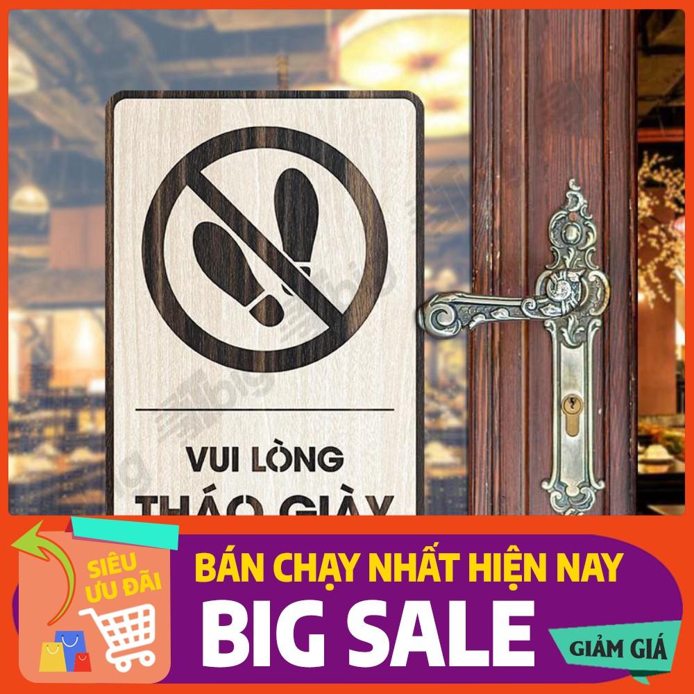 Bảng Vui lòng tháo giày 13x20cm cắt laser 2 lớp bằng gỗ