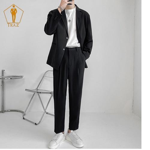 Áo Blazer Nam TRAZ Form Rộng Tay Dài, Lỡ Dáng Unisex Màu Đen Xám Phong Cách Hàn Quốc