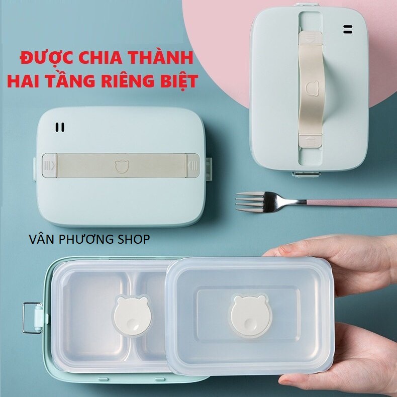 Hộp Cơm Cắm Điện Bear 2 tầng Bear DFH-B12E1 Nấu Chín, Hâm Nóng Thức Ăn Tiện Mang Đi Làm, Đi Học, Đi Chơi -Chính Hãng