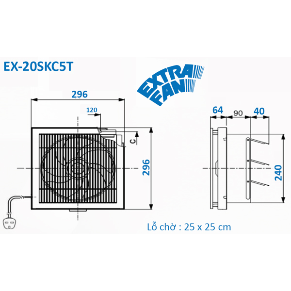 Quạt hút thông gió Mitsubishi EX-20SKC5T-BW - Hàng chính hãng