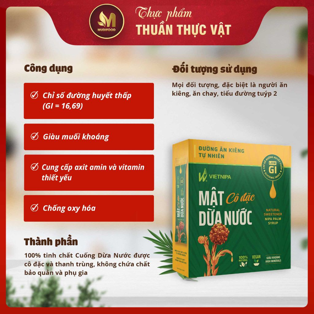 Mật Dừa Nước Vietnipa Gói 15g - Dinh Dưỡng Cho Người Tiểu Đường, Ăn Kiêng, Hàm Lượng Vitamin Và Muối Khoáng Cao