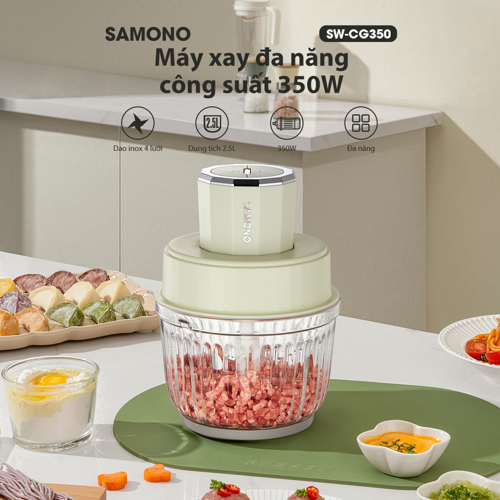 Máy xay đa năng SAMONO Công suất 350W Dao inox 4 lưỡi Dung tích 2.5 Lít SW-CG350 HÀNG CHÍNH HÃNG BH 12 THÁNG