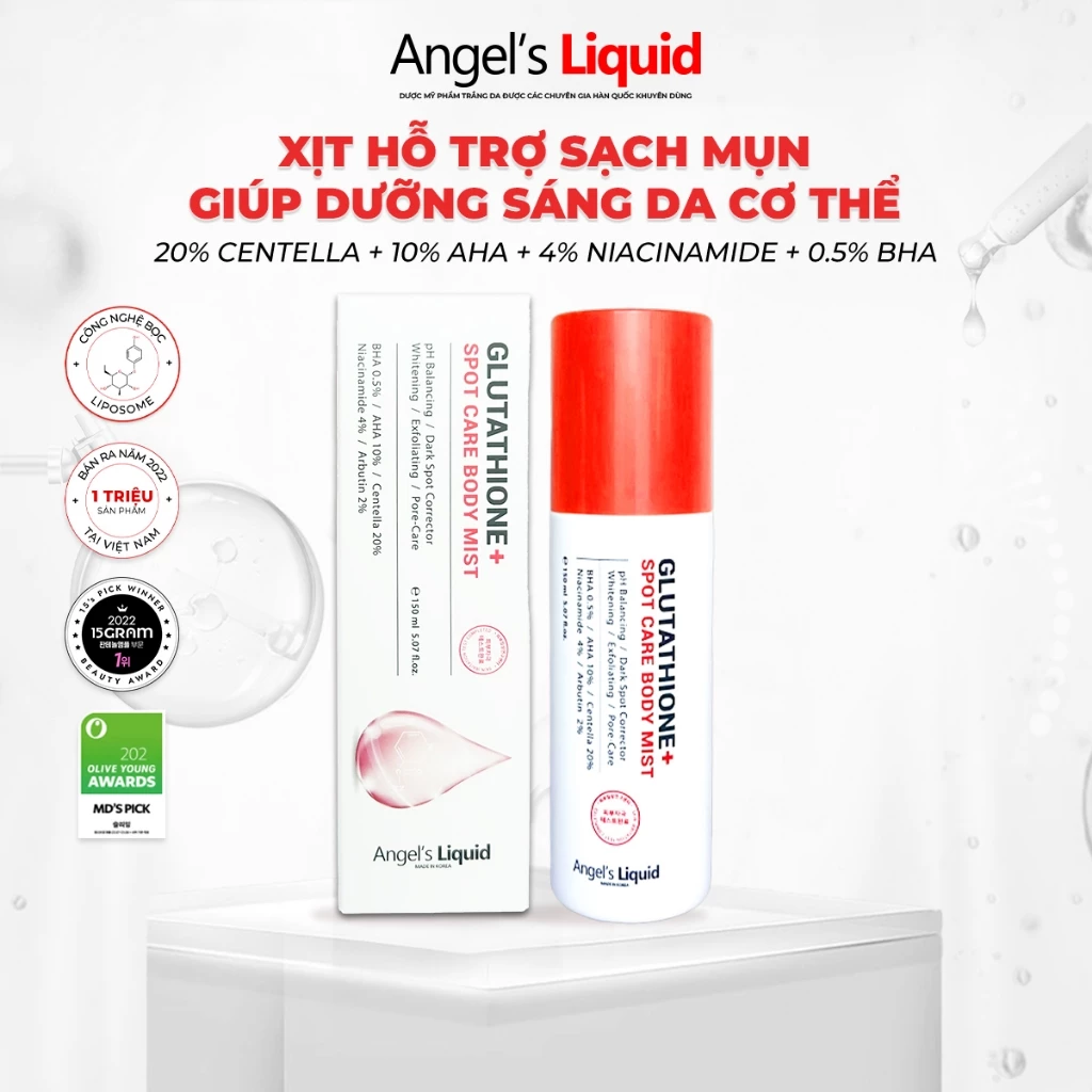 [PHIÊN BẢN NÂNG CẤP] Xịt Giảm Mụn Lưng Sáng Da Cơ Thể Angel's Liquid Glutathione+ Spot Care Body Mist 150ml