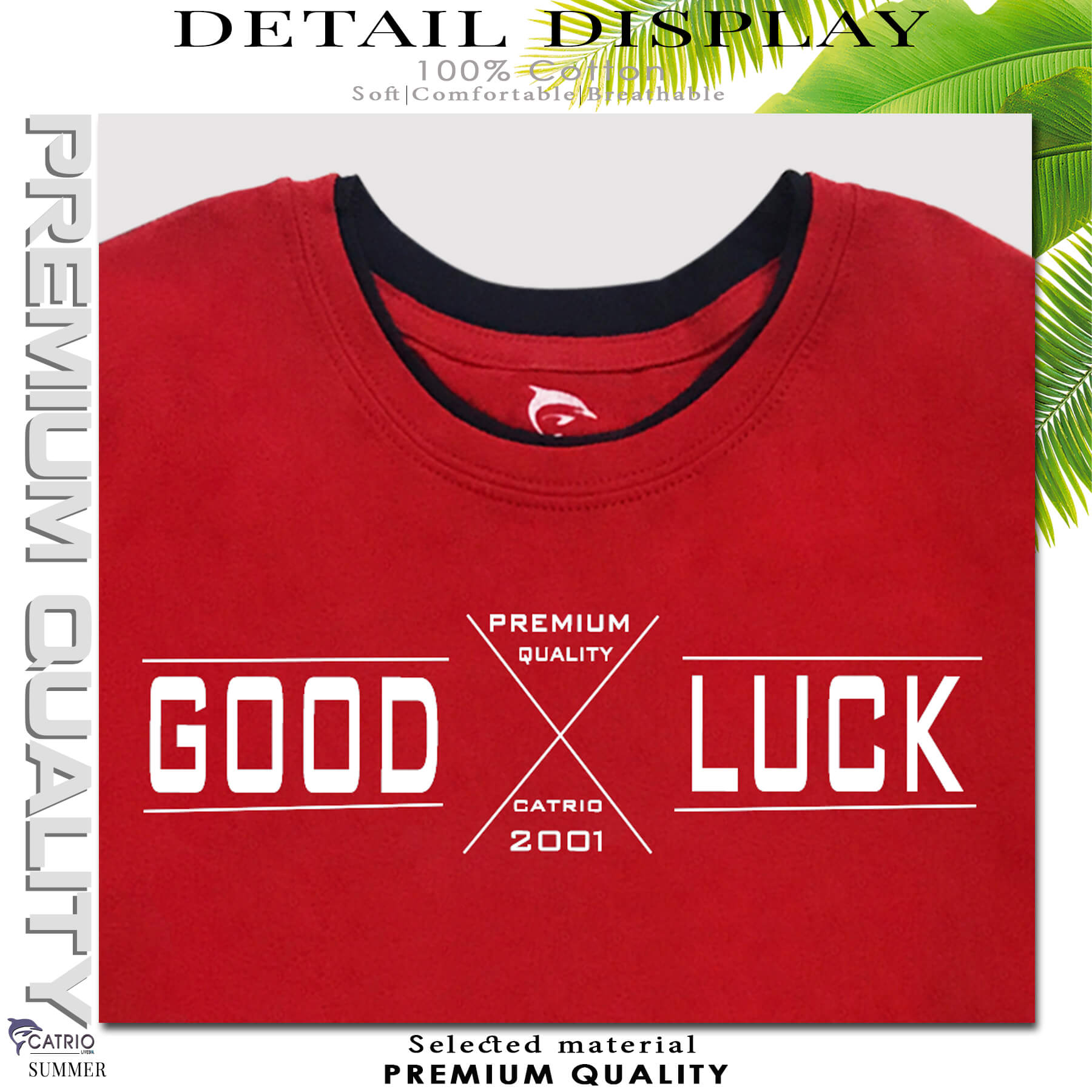 ÁO THUN BÉ TRAI NGẮN TAY CATRIO in GOODLUCK màu là áo phông trẻ em từ 9 tuổi đến 18 tuổi màu ĐỎ, chất liệu 100% cotton an toàn, áo thun bé trai thuộc BST quần áo thời trang trẻ em CATRIO