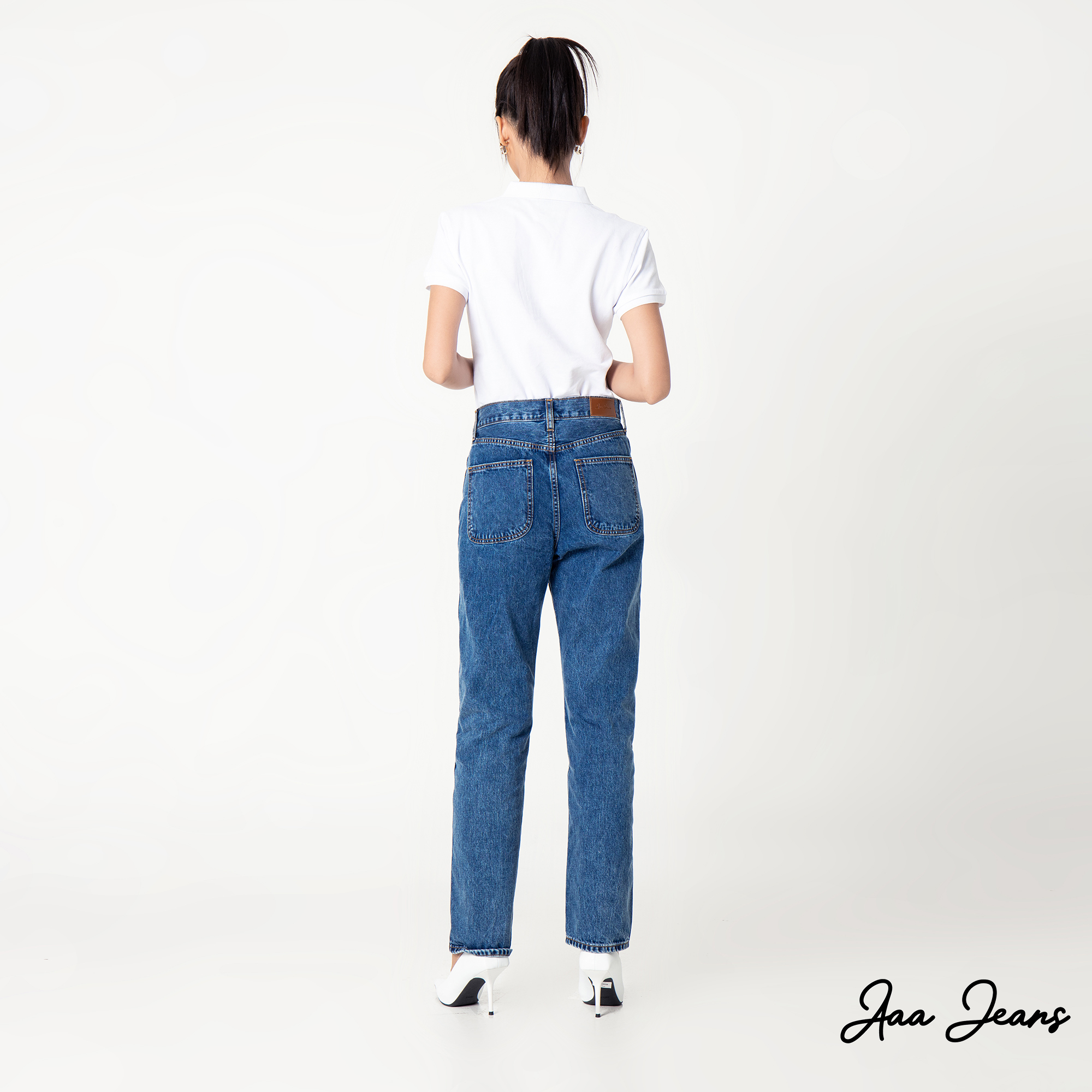 Quần jean nữ ống đứng Aaa Jeans Xanh Cobalt