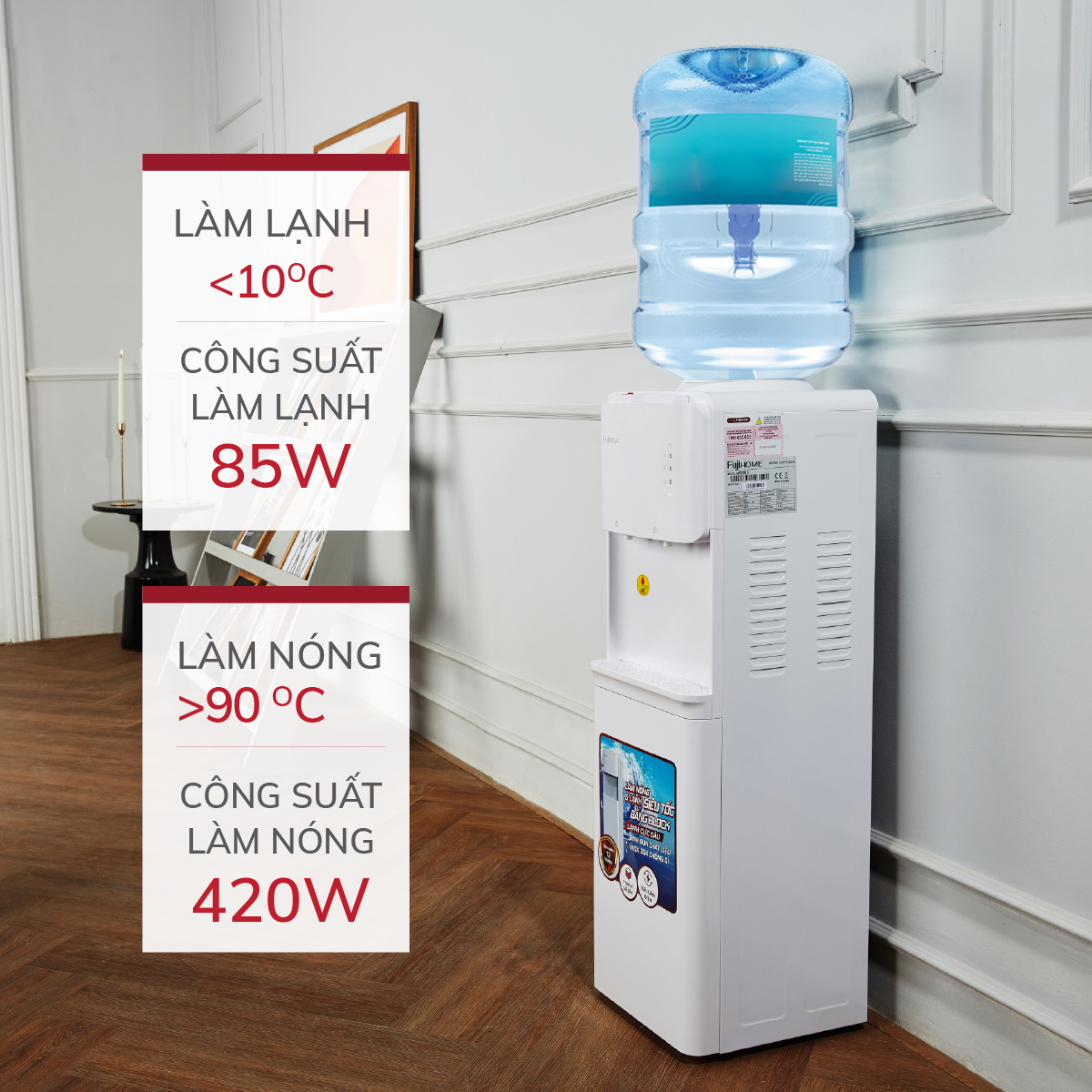 [Nhập CECAMP30KD1 giảm 30K] Cây nước nóng lạnh FUJIHOME WD531C, làm lạnh Block cao cấp, khóa vòi nóng an toàn, tự động ngắt an toàn tiết kiệm điện - Hàng Chính hãng