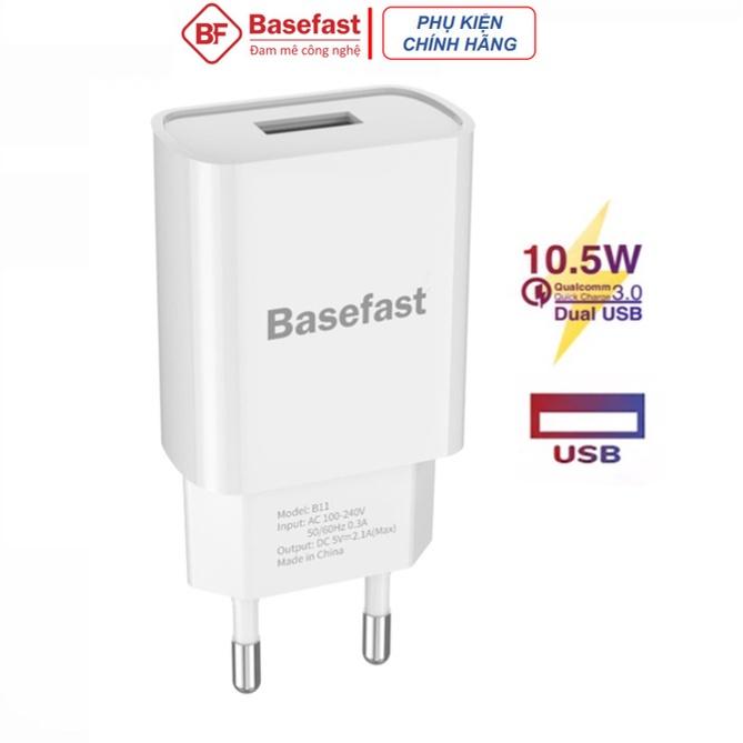 Củ Sạc Nhanh 10.5W Chính Hãng Basefast B11 - Combo củ + Cáp Sạc Dành Cho IOS và Androi Bảo Hành 12 Tháng - Hàng Chính Hãng