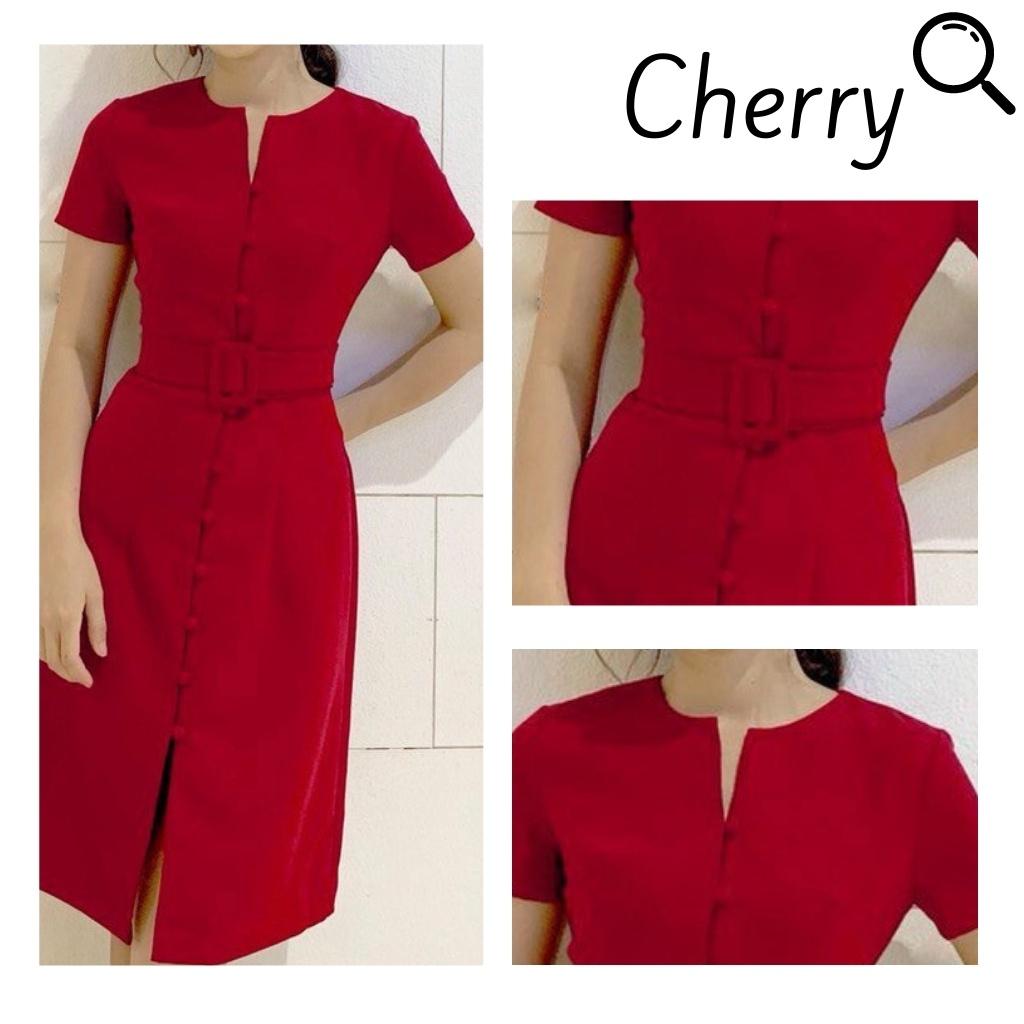 Váy nữ maxi công sở có đai thắt eo sang trọng CHERRY đầm nữ maxi thiết kế có đai cổ tàu cá tính V036