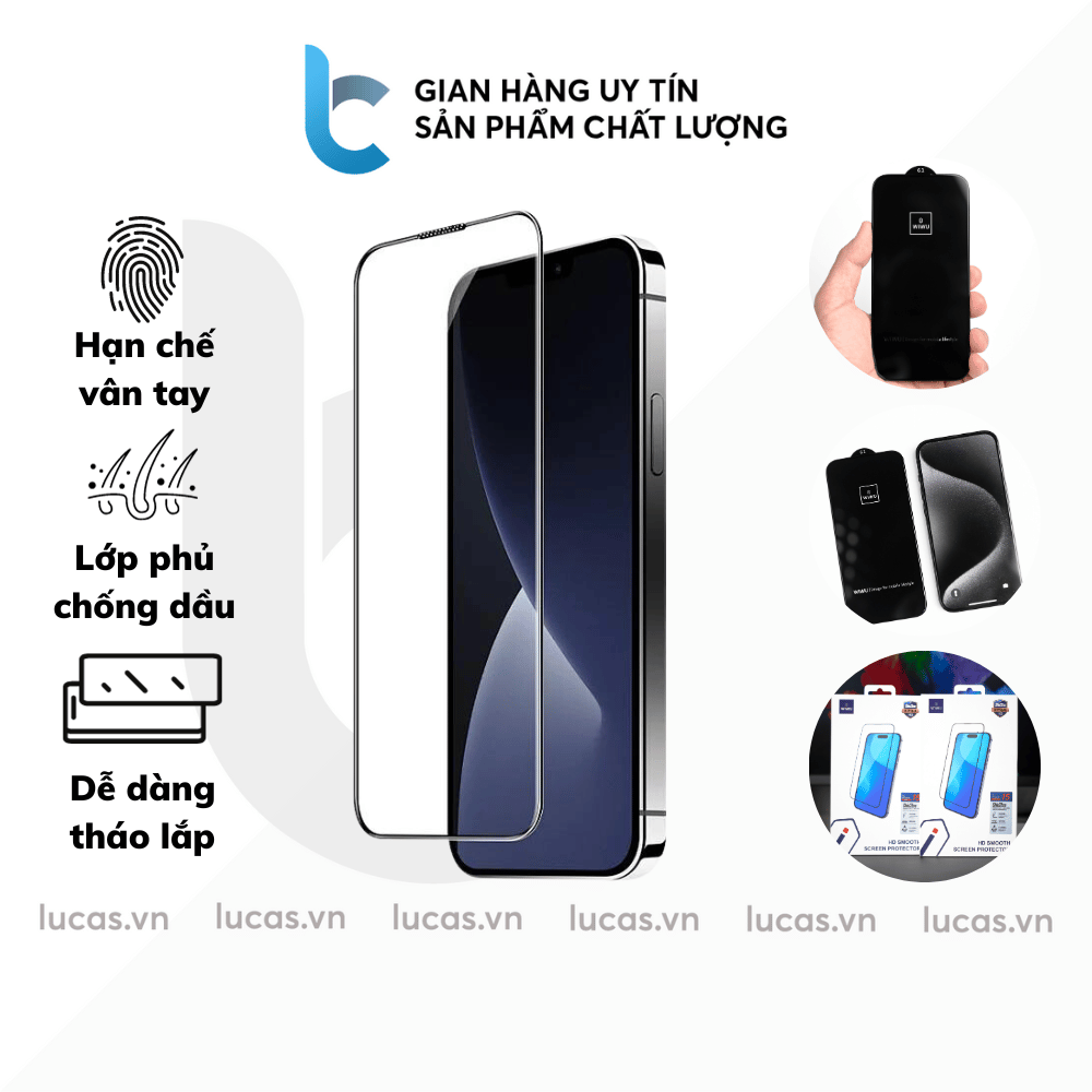 Kính Cường Lực IPHONE 15 Pro/ 15 Pro Max WIWU Trong Suốt/ Chống Vân Tay/ Chống Va Đập/ Lưới Loa Chống Bụi Bẩn - Hàng Chính Hãng