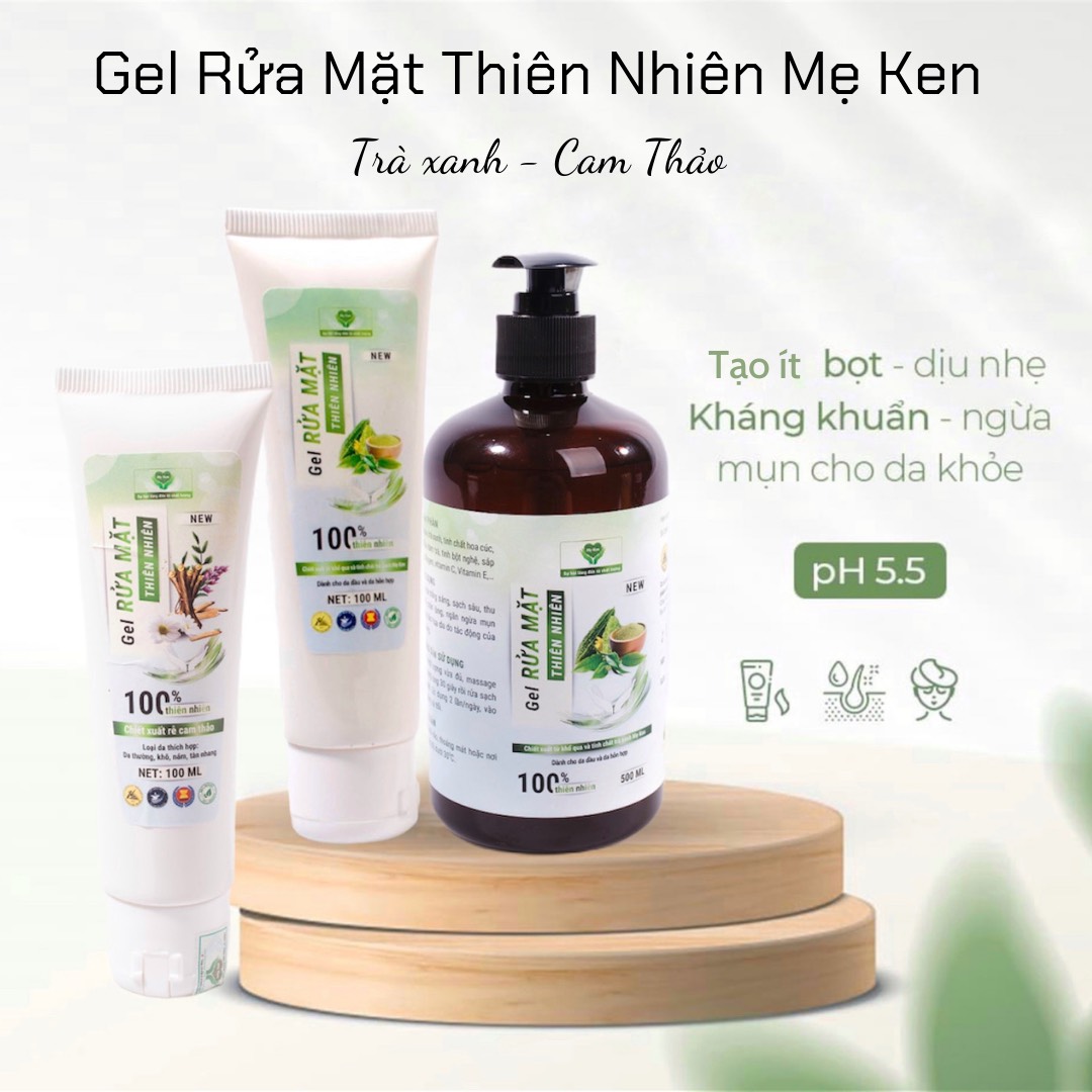 GEL RỬA MẶT THIÊN NHIÊN CHIẾT XUẤT RỄ CAM THẢO MẸ KEN tuýp 500ml - Dành cho da thường, khô, nám, tàn nhang, SỮA RỬA MẶT - Tặng kèm 1 khăn mặt