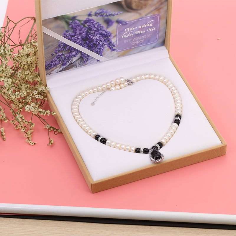 Chuỗi Ngọc Trai Mặt Đá Mã Não Đen DB-2110 Bảo Ngọc Jewelry