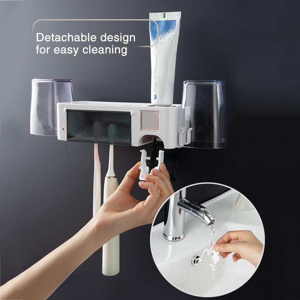 Giá giữ bàn chải đánh răng đa chức năng gắn tường không cần khoan kiêm dụng cụ vắt kem đánh răng