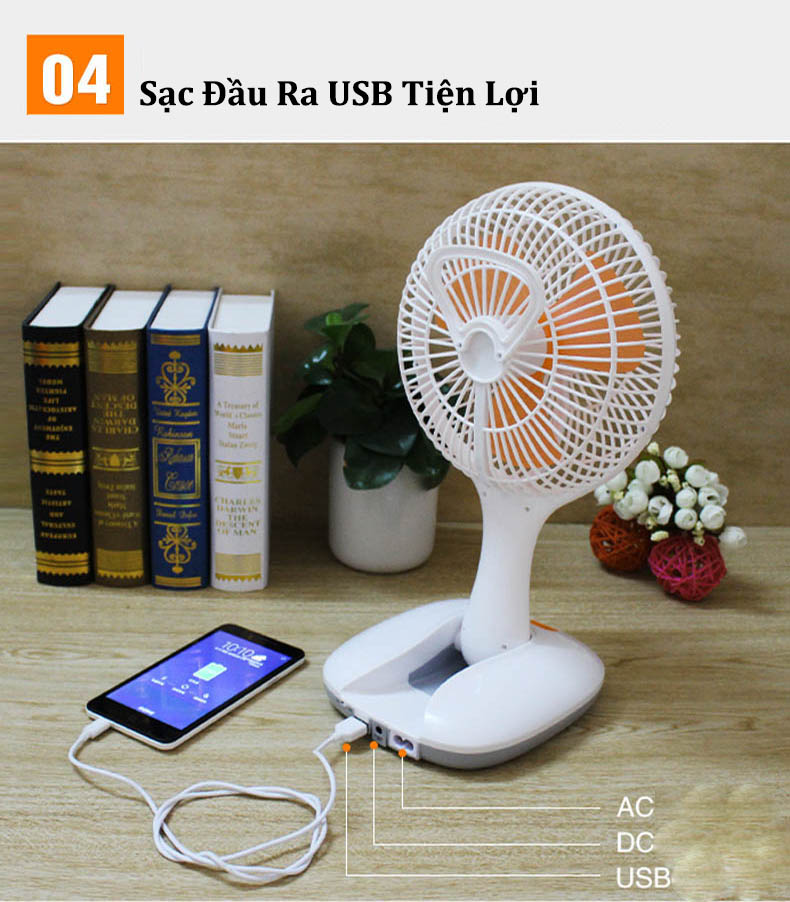 Quạt tích điện ông tây 2 in 1 KM-F0166 kiêm đèn Led gấp gọn đa năng