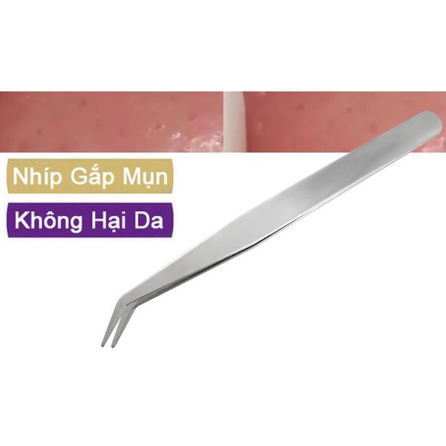 Nhíp Gắp Mụn Inox Đầu Cong Dài 10cm